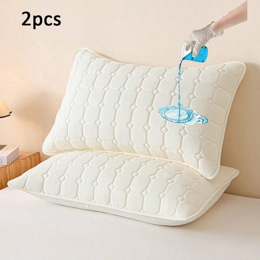 2pcs Waterproof Dirt-Proof Oil-Proof Quilted Non-Zipper Encasement Pillowcase Without Pilling, Envelope Pillow,Not A Zipper,Soft & Breathable Pillow Protector, Water-Proof Pillowcase, No Smell, No Noise - White - View 1