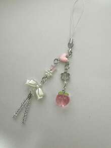 1 件可爱桃花蝴蝶结装饰甜美手机挂绳，CCD 相机装饰链 - 粉色 - 查看 2