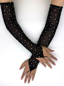 1 Paar 49 cm Damen Mesh sexy fingerlose Handschuhe mit Strass, dehnbare dünne glitzernde Modeschuhe für Musikfestival, Bühnenauftritte, Singles Party, Frühling/Sommer - Mesh heißer Diamant - Übersicht 11