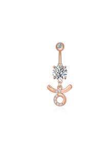 1 bucată culoare argintie culoare auriu-roz douăsprezece constelații zirconia sexy lung inel pentru buric piercing din oțel chirurgical femei inel pentru buric