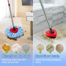6 Pack Spin Mop Replacement Heads For O-Cedar RinseClean 2 Tank System - 100% Microfiber Refills - Compatible With O-Cedar Spin Mop Bucket - Machine Washable For All Hard Floors - 6 Pieces Blue Heads & Base & Brush - 查看 4