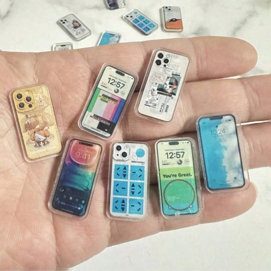 迷你手机模型、可爱卡通手机模型、逼真手机图案、麦克风装饰、娃娃手机模型、娃娃屋配件 - 彩色 - 查看 1