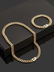 1 条项链 + 1 条手链 嘻哈风格珠宝套装 链设计 密镶闪亮水钻 适合女性