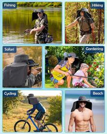 Sombrero de pesca con ventilador solar para hombres, sombrero de ala ancha con doble ventilador, sombrero cubo con ventilador, 3 velocidades y 90° de inclinación