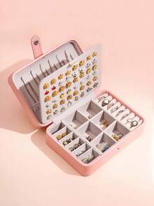 صندوق مجوهرات مخملي متعدد الوظائف ذو طبقتين بمقاس 16*11*5 سم، منظم تخزين المجوهرات مع حامل الأقراط، هدية مثالية لعيد الحب وبداية العام الدراسي - متعدد الألوان - مشاهدة 8