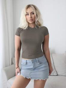 Vaiaye Women's Summer Casual Multi Functional Solid Color Short Sleeve Christmas New Year Thanksgiving T-Shirt - Light Brown - View 9