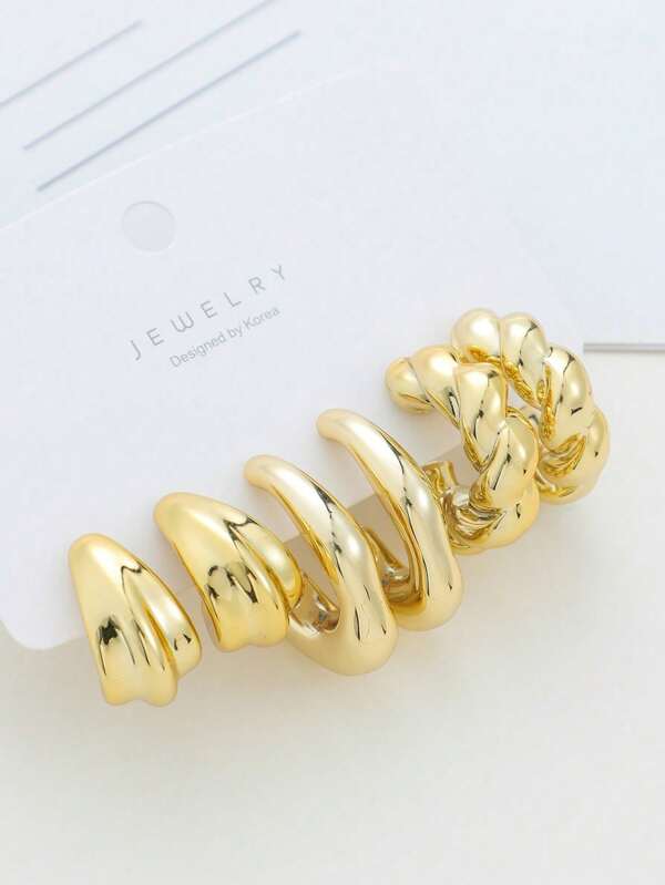 AIDSOTOU 3 pares de pendientes gruesos dorados para mujer, conjunto de pendientes aros abiertos con textura trenzada