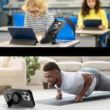 1PC Black Tennis Racket Shaped 360° Rotatable Magnetic Adjustable Horizontal/Vertical Phone Stand, Micro Matte Skin-Friendly TPU Material, Slim Design, Anti-Slip, Anti-Dust, Sweat-Proof, Full Body Protection, Unisex Multifunctional Phone Case Compatible With Iphone 16Pro/16ProMax/16Plus/16/15Pro/15ProMax/15Plus/15/14Pro/14ProMax/14Plus/14/13Pro/13ProMax/13/12Pro/12ProMax/12/11ProMax/11/11Pro Waterproof Shockproof Anti-Fall Scratch Resistant - Black - View 10