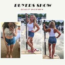 Shorts de mujer CHICZONE con tiro medio-alto, rasgados y elásticos - #2 Azul - Ver 9