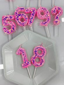 粉色闪光数字0-9生日派对蛋糕装饰蜡烛 - 粉色 - 查看 9