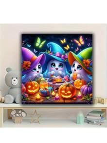 可爱精灵灵魂 DIY 钻石画家居装饰墙面艺术，全圆形水钻十字绣钻石艺术刺绣神话万圣节礼物 - 彩色 - 查看 2