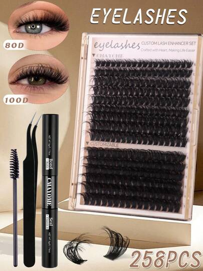 DIY Fluffy & Curly Cluster False Lashes Kit With D Curl, 300 Mixed Style Lash Clusters In 10-18mm, 30D-100D Dramatic Look Beginner Eyelash Set, Reusable With Glue, Includes Lash Brush, Tweezers & Applicator Tools Lash Clusters Kit, Lashes, Eyelashes, Fake Lashes