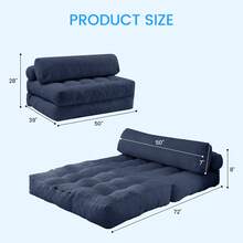 Folding Sofa Bed, Convertible Sleeper Chair With Pillow & Back Support, Portable Fold Out Chair Bed, Comfy Floor Sofa Lounge, Lazy Sofa For Dorm/Living Room/Office/Apartment - 藍色 - 查看 4