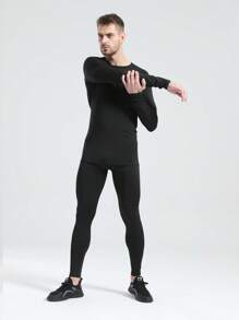 Autumn/Winter Men's Athletic Base Layer Set, Knitted Fabric, High Stretch Suitable For Sports, Fitness