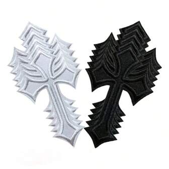 10 piezas Parches bordados solubles en agua en blanco y negro con diseño de cruz, decoración para ropa y bolsos