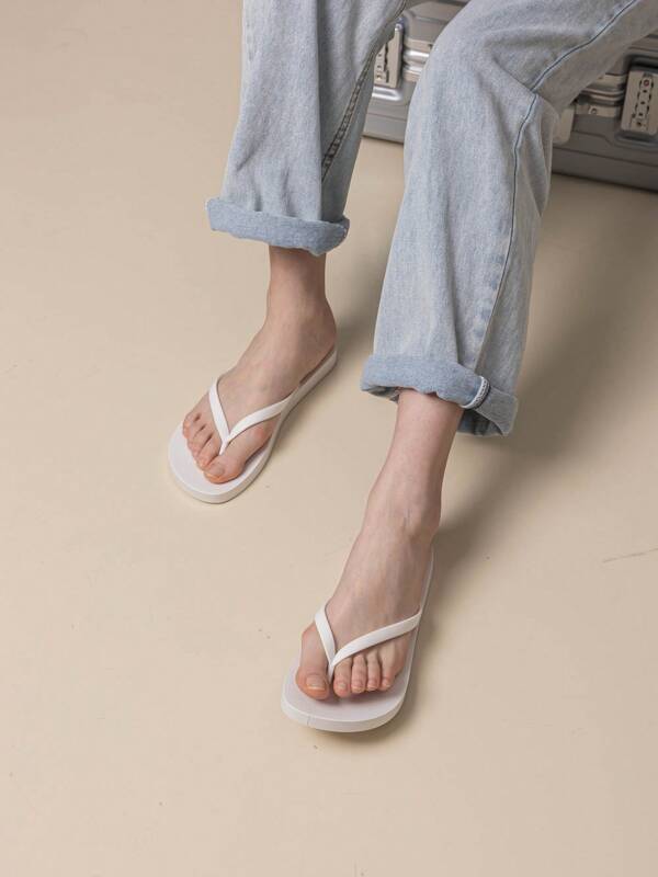Flip Flops, White Minimalist Women's Slides, Summer Beach Shoes, Outdoor Slippers, One Size, PVC Material, Flexible