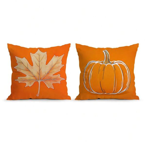 2 pièces Housses de coussin motif feuille d'érable citrouille - 45*45cm