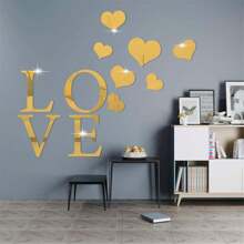 1 Set Wedding Heart-Shaped Mirror Wall Stickers, Mirror Wall Art Decor With Letter, Self-Adhesive Acrylic Mirrors For Wall Decoration In Living Room, Bedroom, Office