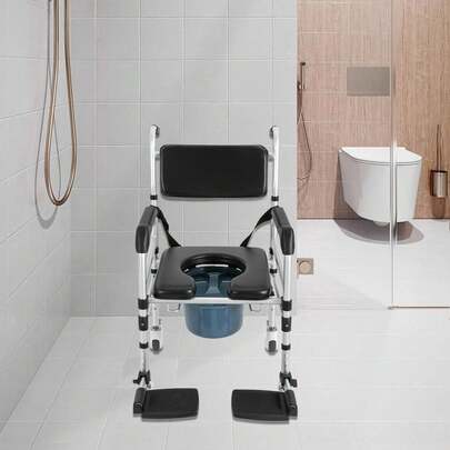 YUNRUX Shower Chair With Wheels, Folding Toilet Chair, Shower Seat, Wheelchair, Waterproof, Bathroom Decoration, Summer