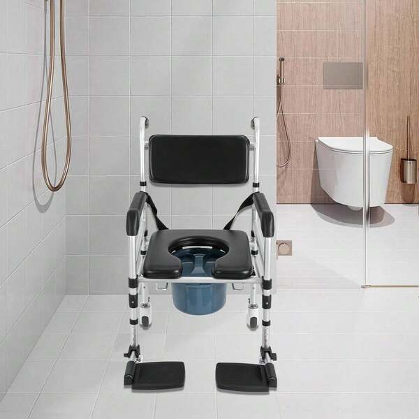 YUNRUX Shower Chair With Wheels, Folding Toilet Chair, Shower Seat, Wheelchair, Waterproof, Bathroom Decoration, Summer