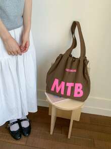 休闲风格字母印花大容量手提包、沙滩包、日常包等。非常适合日常使用 - 适合旅行、工作或购物、大学、学院教室、通勤、学校等。适合女性、新秀和白领、女孩、大学生、年轻女孩 - 咖啡 - 查看 6