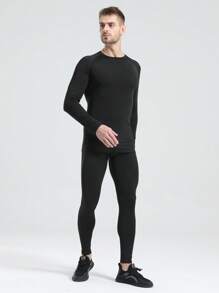 Autumn/Winter Men's Athletic Base Layer Set, Knitted Fabric, High Stretch Suitable For Sports, Fitness