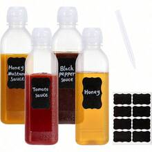 10oz Condiment Squeeze Bottles With Flip Top Lid 4 Pack Refillable Condiment Containers Ketchup Squeeze Bottles Leak Proof Dispenser For Syrup Oil BBQ Sauce With Labels Markers - Clear - View 2