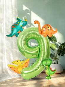 Set de 5 globos con temática de dinosaurio, que incluye globos de papel de aluminio con números dorados y verde salvia de 40 pulgadas + globos de papel de aluminio en miniatura con diseños de dinosaurios, perfectos para fiestas de cumpleaños y decoración con temática de dinosaurios - Multicolor - Ver 22