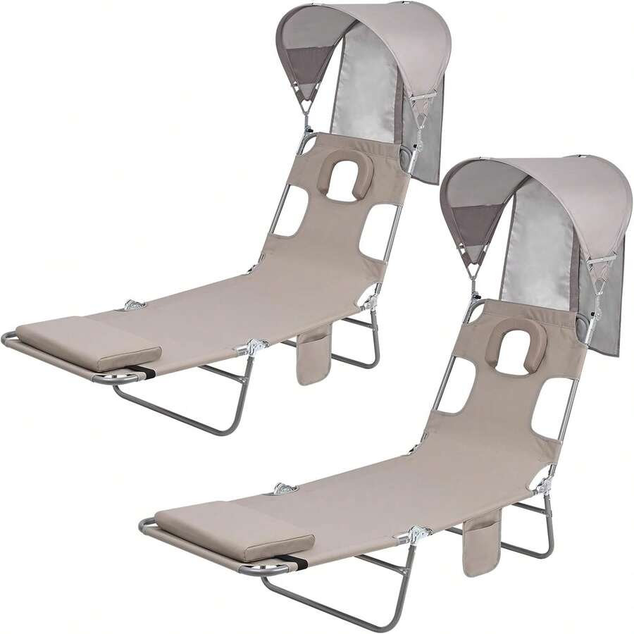 Backpack Beach Tanning Chair With Canopy Sun Shade & Face Hole, 6 ...