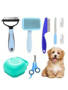 Set Of 8 Dog Grooming Tools, Pet Self-Cleaning Kit, With Pet Nail Clippers And File, Flea Comb, Pet Shampoo Bath Brush, Pet Shedding Brush, Pet Hair Removal Comb, Silicone Toothbrush - Multicolor - View 7