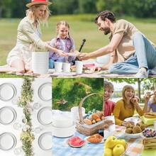 Plastic Plates And Bowls Sets, Dishwasher And Microwave , Reusable, Lightweight Unbreakable Dinnerware Sets 8, 32 Pcs - Kitchen, Camping, Outdoor, RV - Wheat Straw Look - 白色 - 查看 4