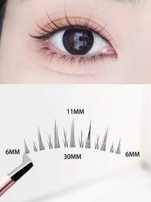 QDUM卡通风格假睫毛，5对装，透明睫毛杆，自然妆效，睫毛嫁接，卷翘柔软，适合角色扮演、日常妆容、亚洲妆容 - 黑色 - 查看 2