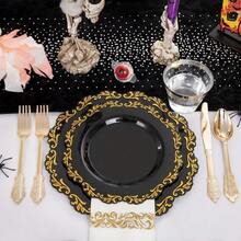 175PCS Black And Gold Plates And Cutlery Include Dinner Plates Dessert Plates 75 Gold Plastic Silverware Cups And Napkins For Party And Halloween - Black&Gold - View 3