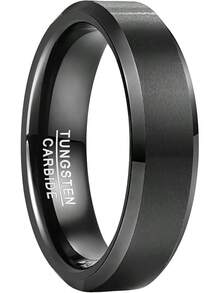 Men's Rings 6mm Black Tungsten Carbide Ring Simple Wedding Band With Beveled Edges For Men Size L1/2-Z+1 - Black - View 1