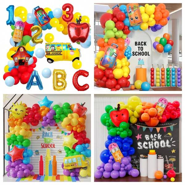 Set de 116 piezas para decoración de vuelta al colegio, incluye globos con forma de autobús escolar, manzana, lápiz y otros, decoración para vuelta al colegio