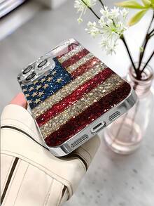 Patriotic Flag Pattern Electroplated Luxury Glass Silver Phone Case For Compatible With IPhone 16/15/14/13/12/11/ProMax/Pro/Plus, For Compatible With Samsung Galaxy/S24/S23/S22/S21/S20/Plus/FE/Ultra,Fashion Female Summer Unique Funny Cases Shockproof Anti-Drop Protective Design PC+TPU+Glass Girl Women Men Y2k Case High-End Print Funda Casing Creative Forros Cover Protection Stylish Friend Gift Aesthetic Protector Funda Para Protectores De Celulares Accessories Forro De Teléfono - Bạc - Xem 6
