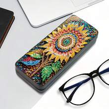 1pc 5D Diamond Painting Glasses Storage Box - Sunflower Pattern, Acrylic Artistic Crafted Eyeglass Case With Asymmetrical Shape Acrylic Diamonds, Handmade Craft, Artistic Glasses Organizer, Suitable For Travel, Can Be Used As A Gift - Multicolor - View 2