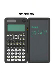 1 Stück schwarzer, solarbetriebener Taschenrechner mit 417 Funktionen, LCD-Display, Memo-Pad, professioneller klappbarer tragbarer Taschenrechner für Studenten, Schulbedarf, Schulbeginn