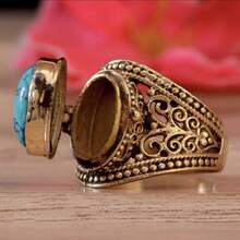 Stylish Vintage Turquoise Ring - A Perfect Men's Engagement Gift, Also Suitable For Everyday Wear - 金色 - 查看 4