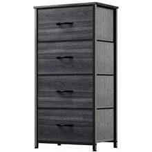4 Drawer Storage Dresser Fabric Chest Of Drawers Sturdy Steel Frame Furniture Storage Organizer For Living Room,Bedroom,Hallway - Black Wood Grain - View 9