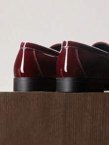 Men's Tuxedo Patent Classic Velvet Loafer Slip On Shoes For Wedding Party Shoes - 酒紅色 - 查看 5