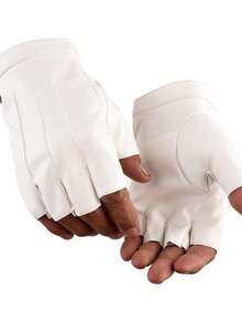 1 Paar Herren Handschuhe mit Streifen und halben Fingern aus glänzendem Leder, Modeaccessoire für Bühnenauftritte, Frühling/Sommer - Halbfingerhandschuhe für Herren - Übersicht 2