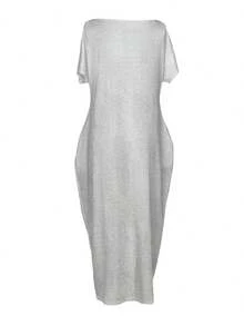 Women's Solid Color Batwing Sleeve Lounge Dress, Casual Elegant Comfy Short Sleeve Baggy Nightdress Daily Wear, Ladies Sleepwear All Seasons, Womenswear, Night Gown Women Loungewear Comfort - Grey - View 11