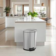 Kitchen Trash Can With Lid, 55 Liter/14.5 Gallon Semi Round Large Step Garbage Can, Soft Close Satin Stainless Steel Trash Bin For Bathroom Office - Multicolor - View 2
