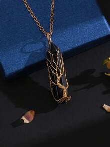 Collana di cristallo curativo fai da te fatta a mano con albero della vita, pendente in pietra naturale avvolto in filo, collana con pietra preziosa di quarzo spirituale esagonale, gioielli per donne e uomini.