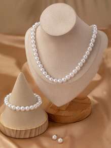 4 Peças/Conjunto Conjunto de Joias Minimalista de Colar, Pulseira e Brincos com Pérolas, Adequado para Jantar à Noite, Encontro, Festa, Combinação de Moda