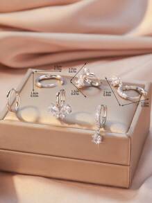 Set 6 cercei eleganți cu pietre multi-element și zirconiu din cupru, accesorii delicate și versatile pentru femei, pentru petreceri/întâlniri/cadouri