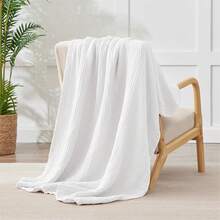 Large 50 X 70% Cotton Muslin 6-Layer Breathable Lightweight Throw Blanket Bed And Couch, Soft Quilt Bedspread, All-Season Gauze Blanket Adults, Lavender - 05 - 白色 - 查看 2