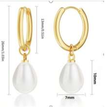 1 Pair Stainless Steel Waterproof And Non-Fading Stylish Women's Gold/Silver Water Droplet Pearl Hoop Earrings, Suitable For Women's Daily Wear