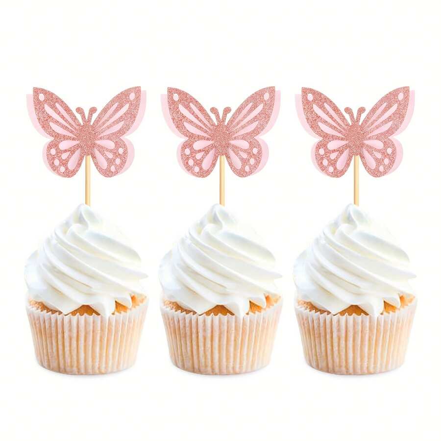 Creative Double Layer Hollow Butterfly Cake Toppers, Bakery Cupcake Dessert Table Decorations - Multicolor - View 1